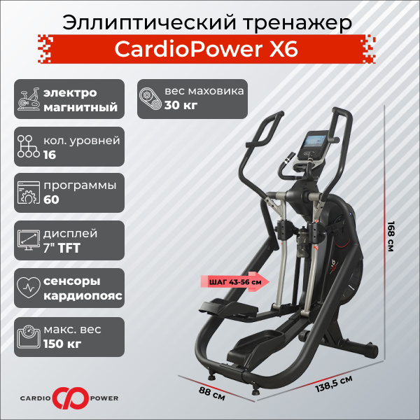 CardioPower X6 из каталога эллиптических тренажеров с изменяемым углом наклона рампы в Челябинске по цене 179900 ₽